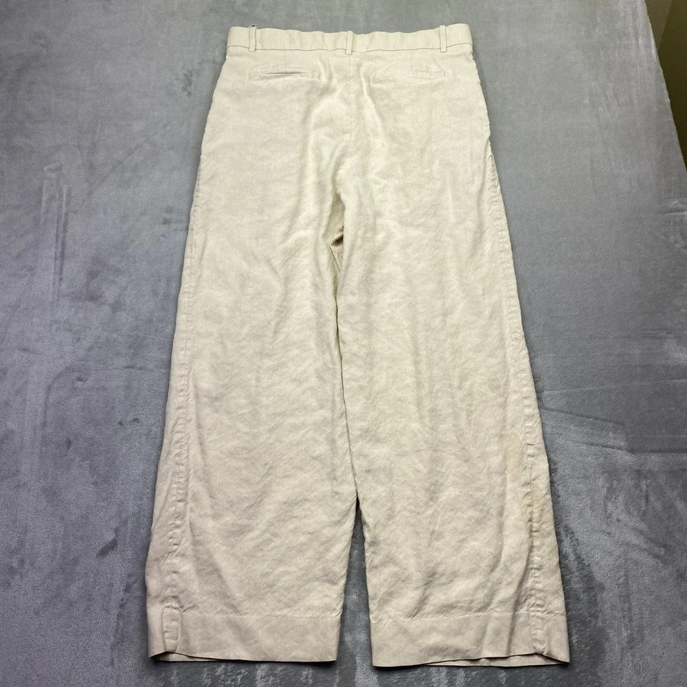 Banana Republic Womens Beige Pleated Linen Wide Leg Trousers Size 14 Cream Pants